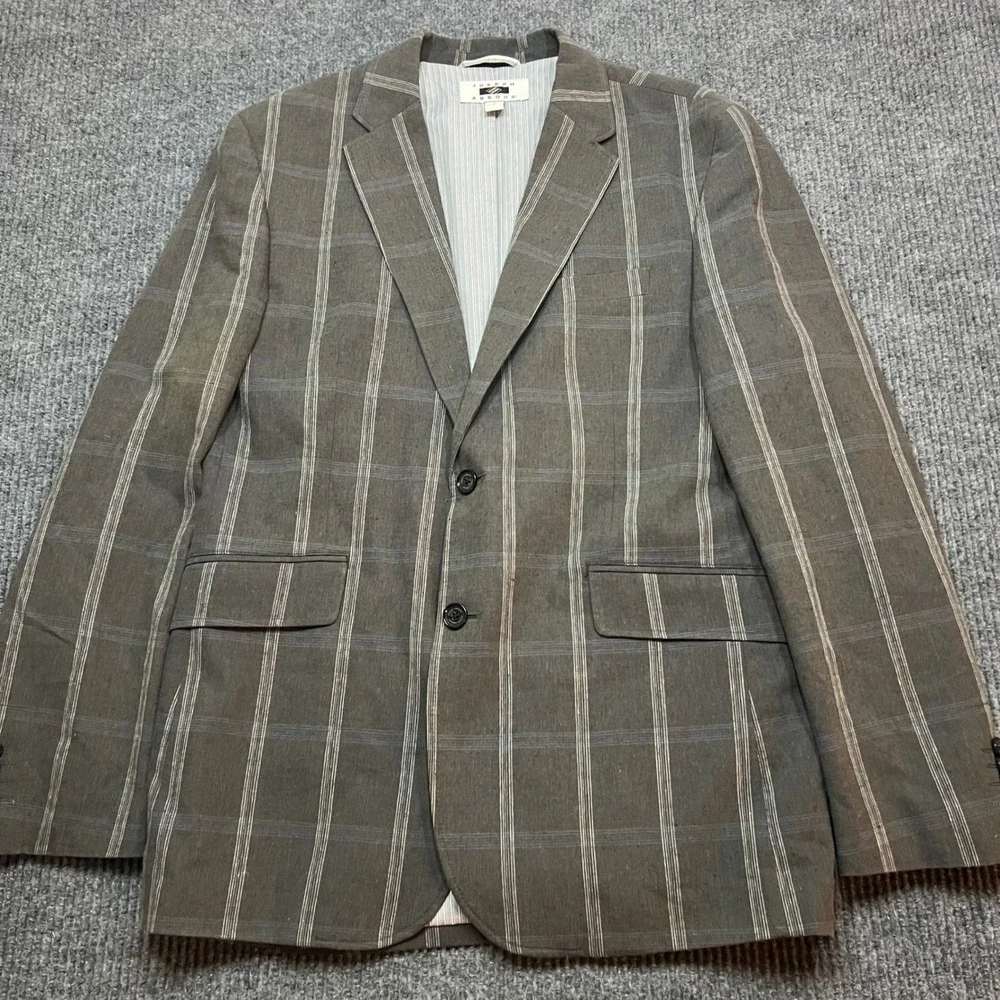 Joseph Abboud Mens Brown Windowpane Plaid Linen Blend Blazer Sport Coat medium